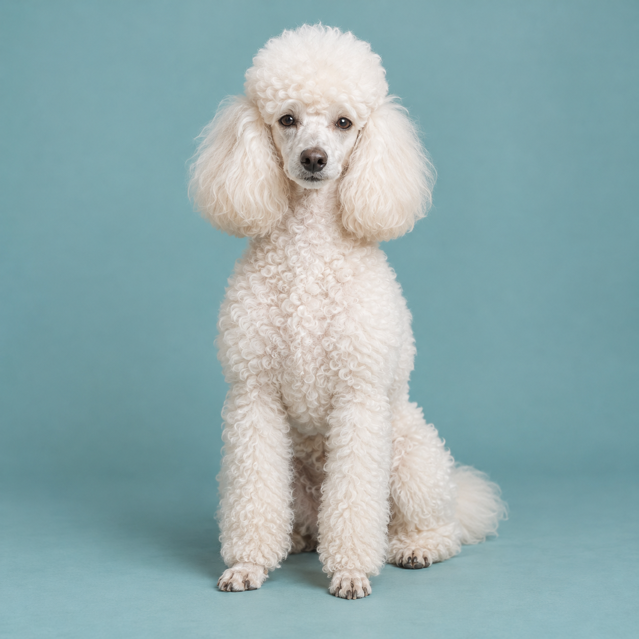 AI-generated adult Toy Poodle with a white show coat